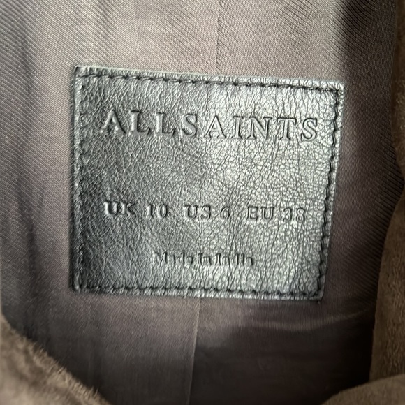 AllSaints Bales Olive Suede Biker jacket 6 - Picture 3 of 7
